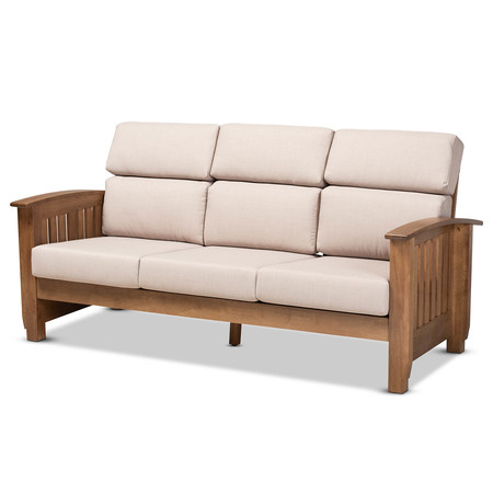 Baxton Studio Charlotte Taupe Upholstered Walnut Finished Wood 3-Seater Sofa 162-9799